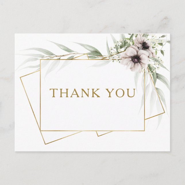 Eucalyptus Gold Geometric Wedding Thank You Postcard (Front)