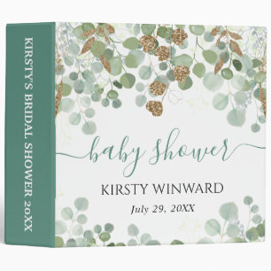 Eucalyptus Gold Glitter Baby Shower Photo Album Binder