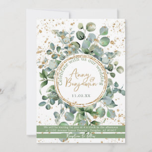 Eucalyptus Gold Glitter - Green - Invitation 04