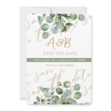 Eucalyptus Gold Glitter green - Save the date 2