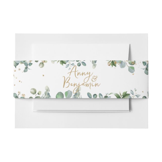 Eucalyptus Gold Glitter - Green Wedding Invitation Belly Band (Front Example)