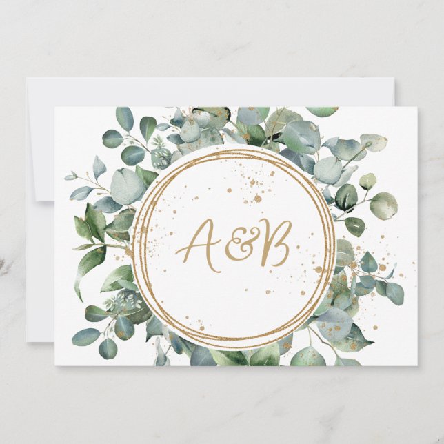 Eucalyptus Gold Glitter - Green Wedding Thank You Card (Front)