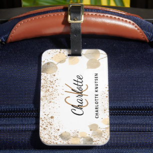 Eucalyptus gold glitter monogram name luggage tag