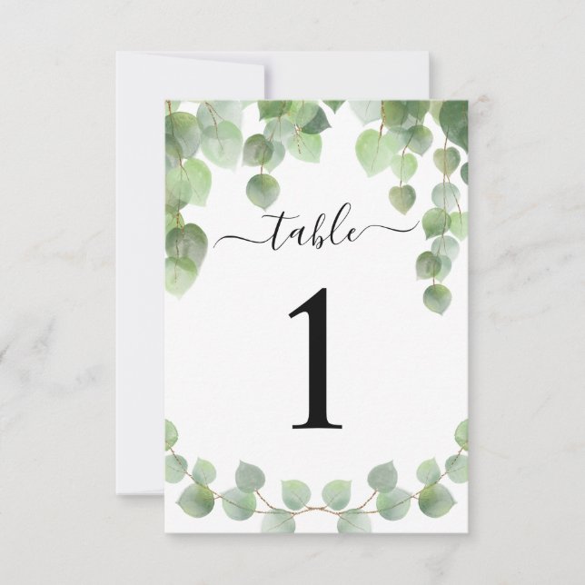 Eucalyptus Gold Glitter Table Number Place Card (Front)