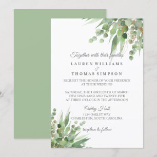 Eucalyptus Gold Glitter Wedding Invitation