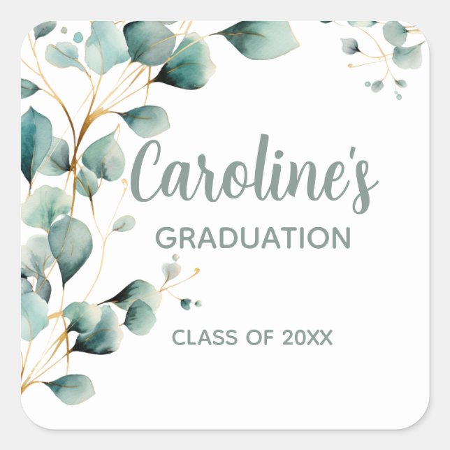 Eucalyptus Gold Graduation  Square Sticker (Front)