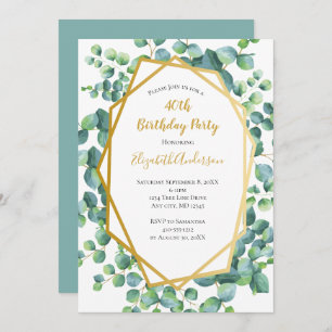 Eucalyptus Gold Greenery Women's Birthday Party Invitation