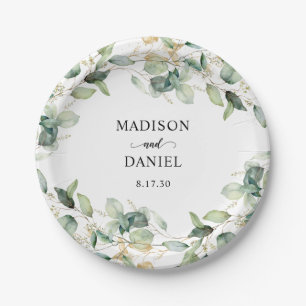 Eucalyptus Gold Leaves Wedding Paper Plate