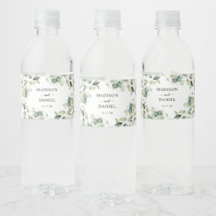 Eucalyptus Gold Leaves Wedding Water Bottle Label
