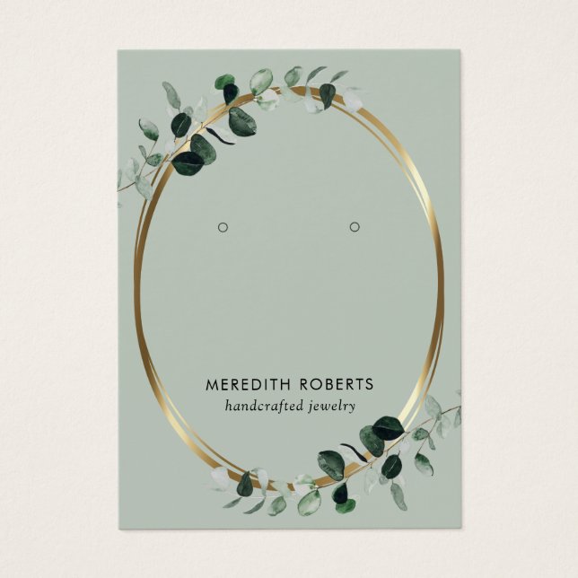 Eucalyptus Gold Metallic Oval Earring Display Card (Front)