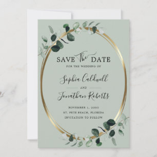 Eucalyptus Gold Metallic Sage Wedding Save The Date
