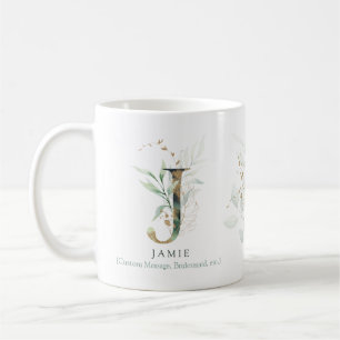 Eucalyptus Gold Monogram Initial J Greenery Chic Coffee Mug