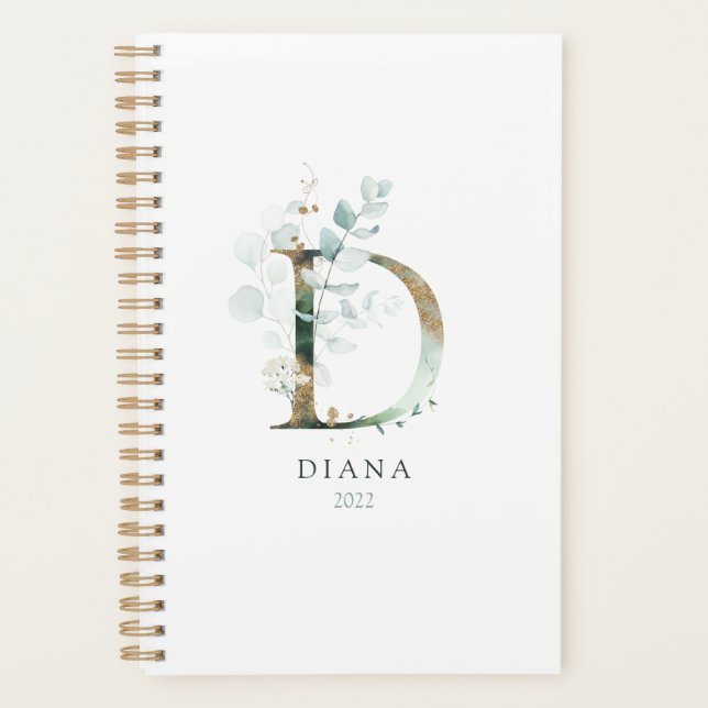 Eucalyptus Gold Monogramme Initiale D Floral Vert (Devant)