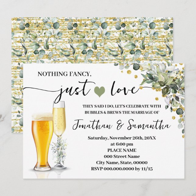 Eucalyptus Gold Nothing Fancy Just Love Elopement Invitation (Front/Back)