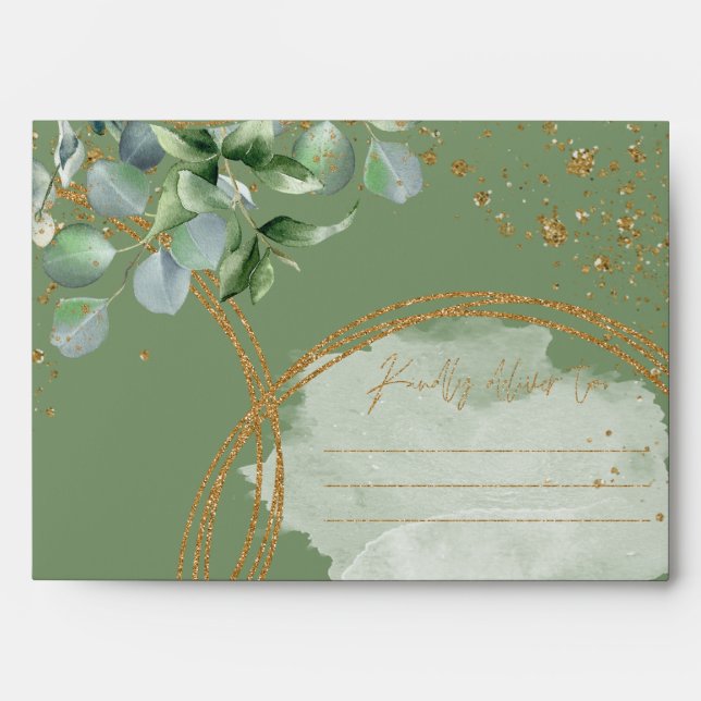 Eucalyptus Gold Parties scintillant enveloppe vert (Devant)