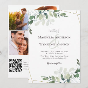 Eucalyptus Gold Photo QR Code Itinerary Wedding Invitation