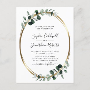Eucalyptus Gold QR Code RSVP Wedding  Invitation Postcard