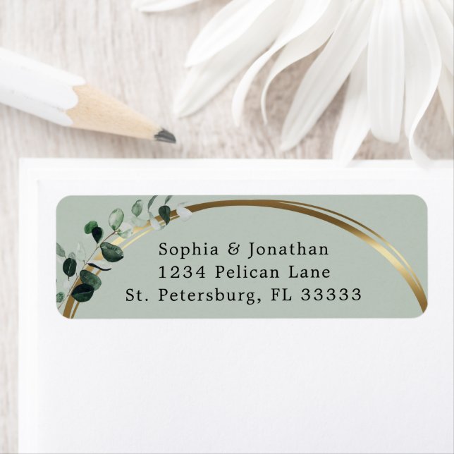Eucalyptus Gold Sage Mariage Adresse de retour (En situation)