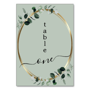 Eucalyptus Gold Sage Romantic Calligraphy Wedding Table Number
