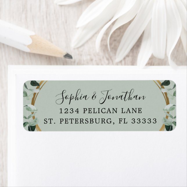 Eucalyptus Gold Sage Wedding Invite Return Adresse (En situation)
