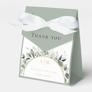 Eucalyptus Gold Sage Wedding Thank You Monogram Favor Box