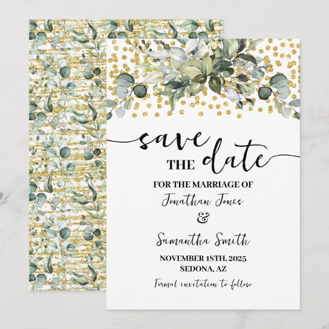 Eucalyptus Gold Save the Date Wedding (Front/Back)