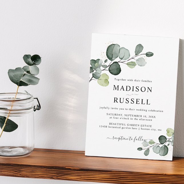 Eucalyptus Gold Splatter Greenery Wedding Invitation (Eucalyptus Gold Splatter Greenery Wedding Invitation)