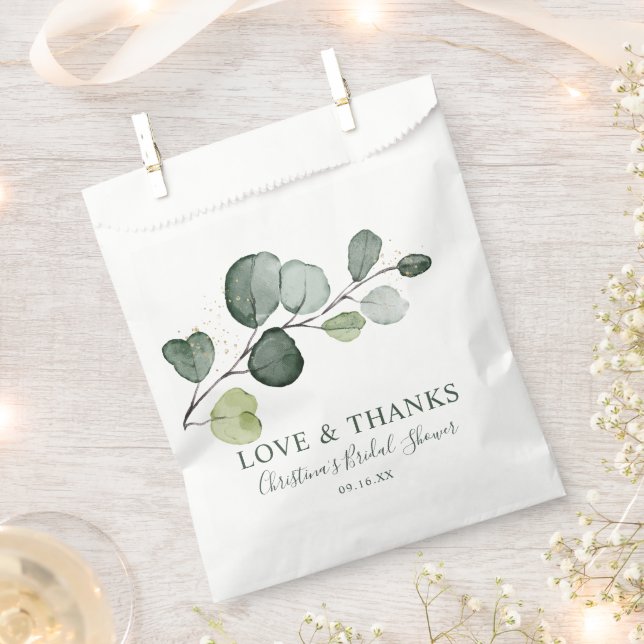 Eucalyptus Gold Splatter Watercolor Bridal Shower Favour Bag (Clipped)