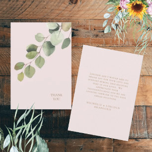 Eucalyptus Gold Text Blush Wedding Thank You Card