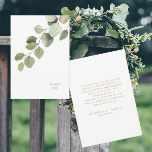 Eucalyptus Gold Text White Wedding Thank You Card