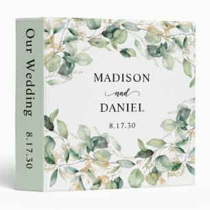Eucalyptus Gold Watercolor Wedding  3 Ring Binder