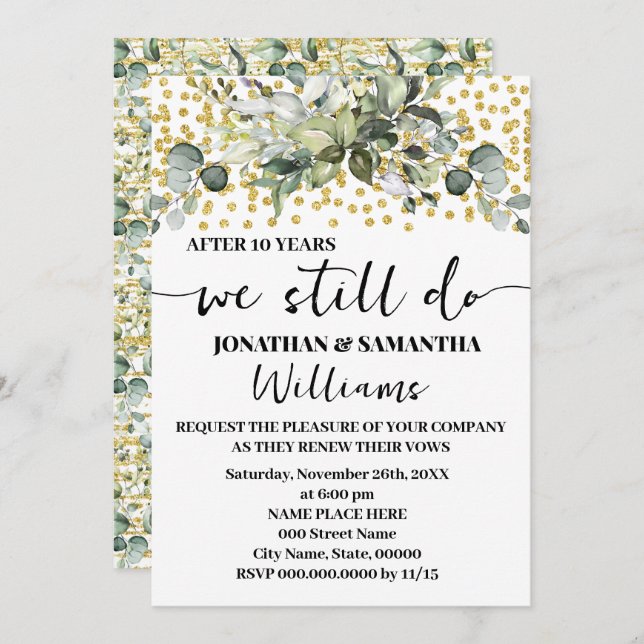 Eucalyptus Gold We Still Do Wedding Anniversary Invitation (Front/Back)