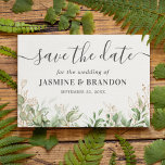 Eucalyptus Gold Wedding Save the Date Announcement Postcard<br><div class="desc">Botanical wedding save the date postcard featuring a stylish white background,  watercolor green eucalyptus foliage,  gold glitter accents,  and a save our date text template that is easy to personalize.</div>