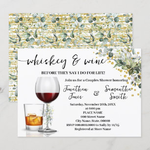 Eucalyptus Gold Whiskey & Wine Couples Shower Invitation