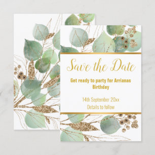 EUCALYPTUS GOLD WHITE RESPONSE RSVP 2 CARD