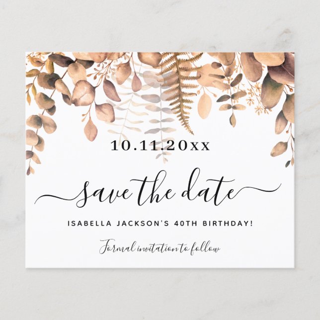 Eucalyptus golden fall birthday save the date flyer (Front)