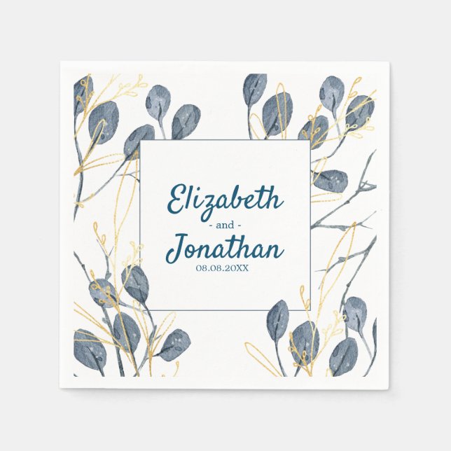 Eucalyptus Golden Garden Floral Wedding Napkin (Front)
