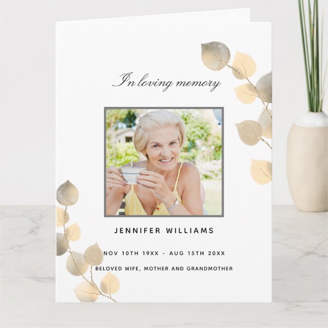 Eucalyptus golden photo elegant funeral program (Front)
