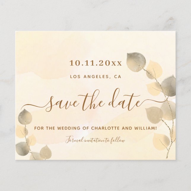 Eucalyptus golden wedding budget save the date (Front)