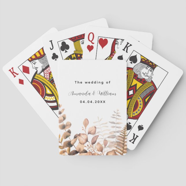Eucalyptus golden woodland fern names fall wedding playing cards (Back)