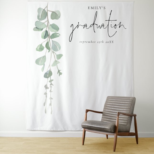 Eucalyptus Grad Name Graduation Photo Background Tapestry (In Situ)