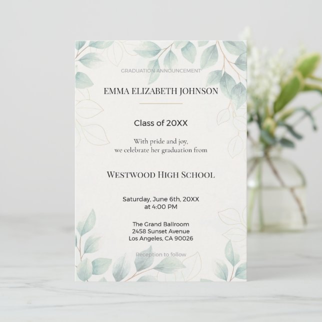 Eucalyptus Graduation Invitation Template, Elegant (Standing Front)