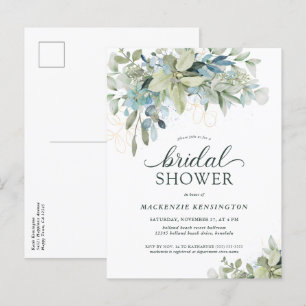 Eucalyptus Green Blue Bridal Shower Invitation