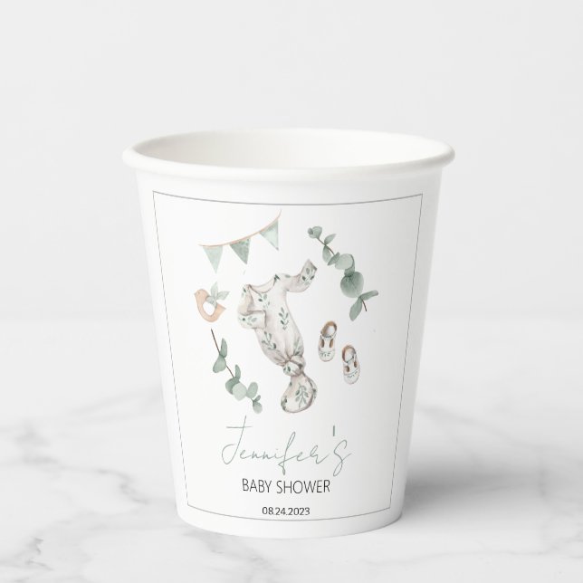 Eucalyptus green boho boy baby shower paper cup (Front)