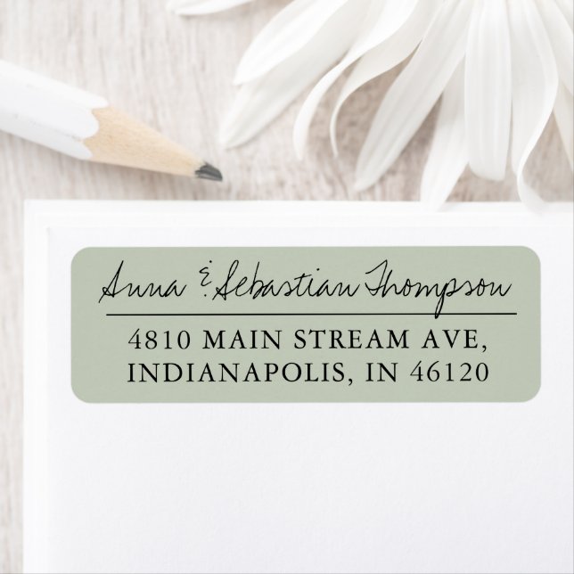 Eucalyptus Green Calligraphy Return Label Address (Insitu)