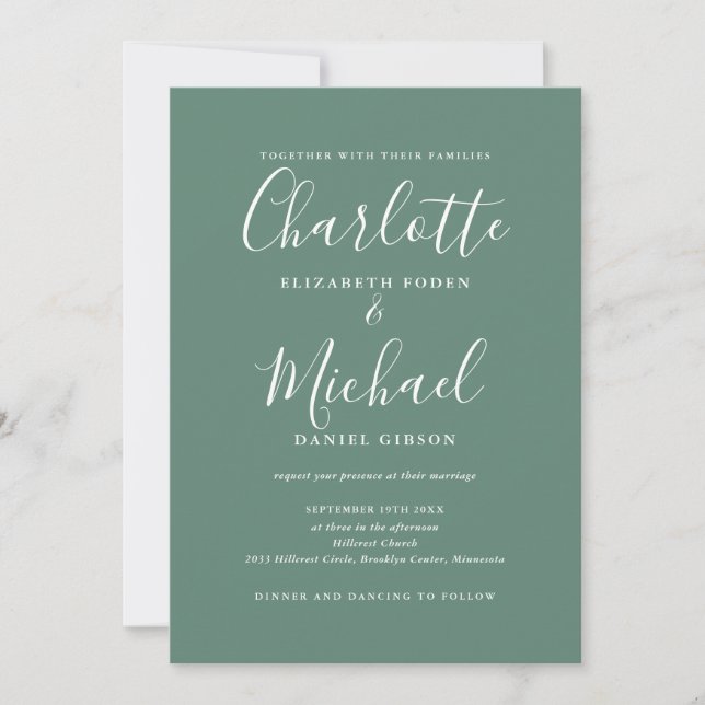 Eucalyptus Green Elegant Modern QR Code Wedding Invitation (Front)