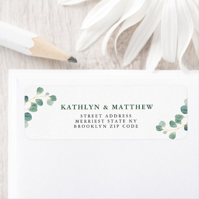 Eucalyptus Green Elegant Wedding Adresse de retour (Créateur téléchargé)