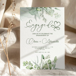 Eucalyptus Green Engagement Card, Unique Wedding  Invitation