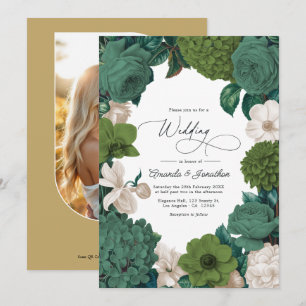 Eucalyptus Green, Fern Olive & Cream Line Wedding Invitation