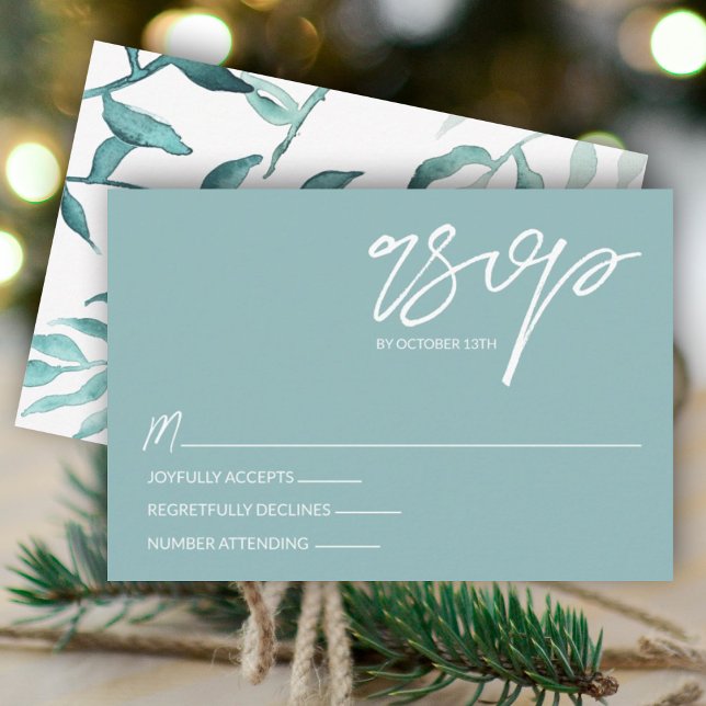 Eucalyptus Green, Feuilles d'hiver carte RSVP mari (light green eucalyptus wedding rsvp card elegant script calligraphy simple enclosure wedding card)